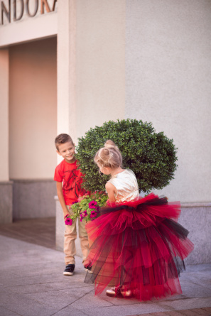 Tulle skirt with removable train Red Black фото 2
