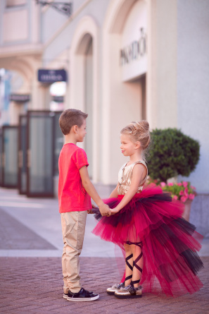 Tulle skirt with removable train Red Black фото 3