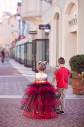 Tulle skirt with removable train Red Black фото 1